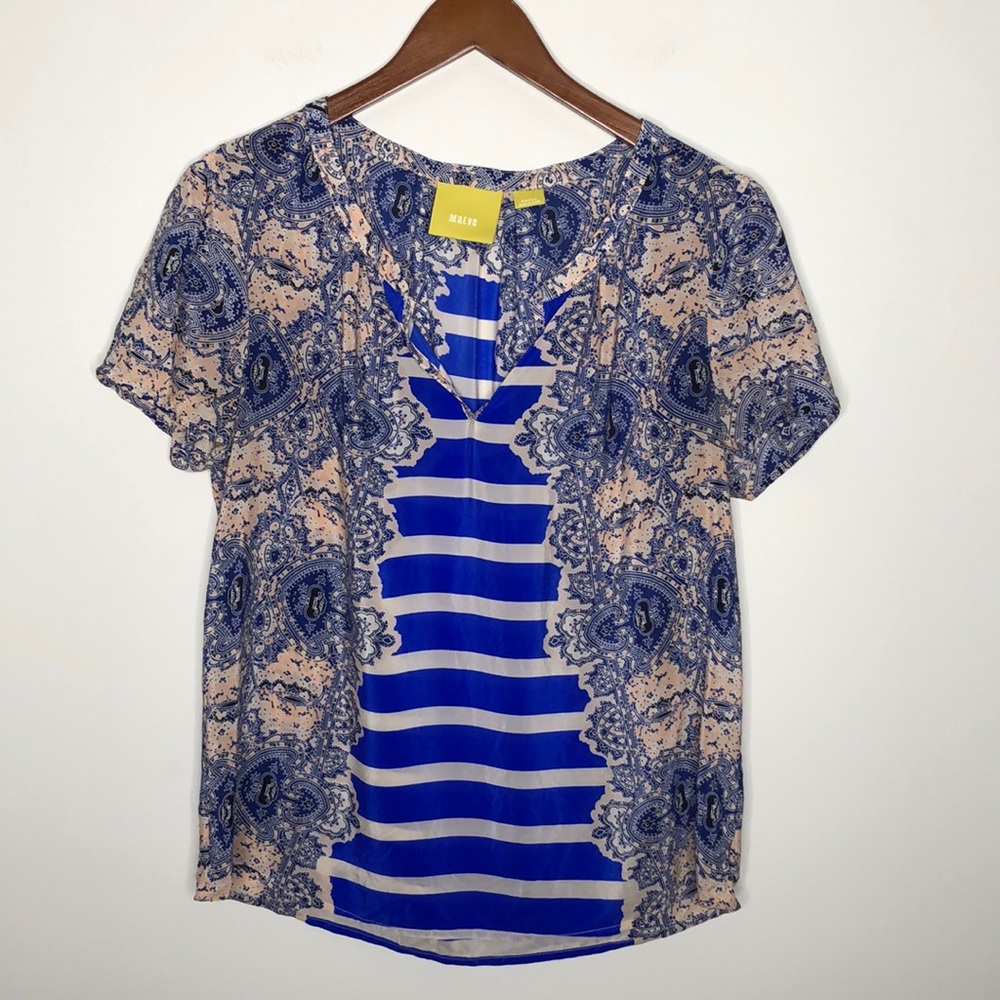 Anthropologie Maeve Paisley Stripe 100% Silk S
